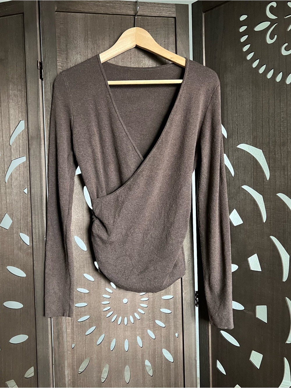 Cider Brown Wool Long-Sleeve Wrap Top